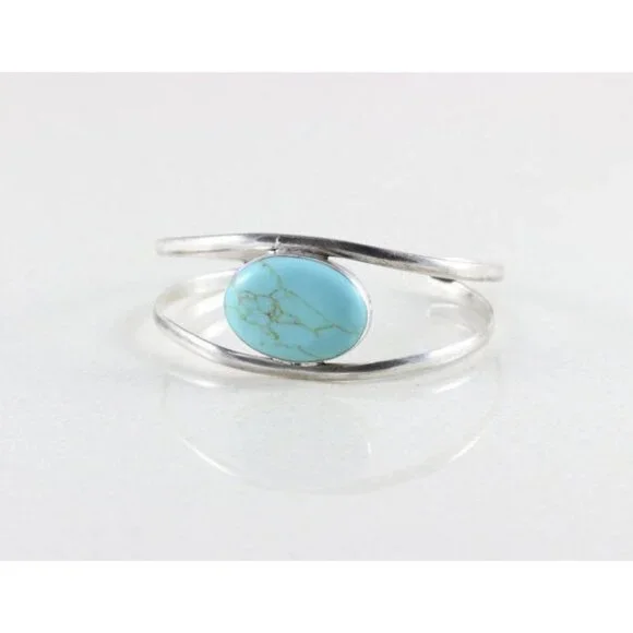 Sterling Silver Turquoise Cuff Adjustable Bracelet - Picture 5 of 6
